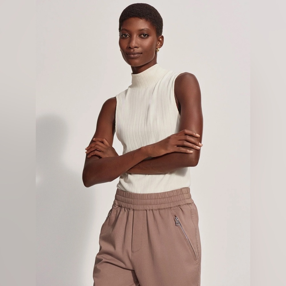 Varley Ribbed Sleeveless Mock Neck Top in Cream